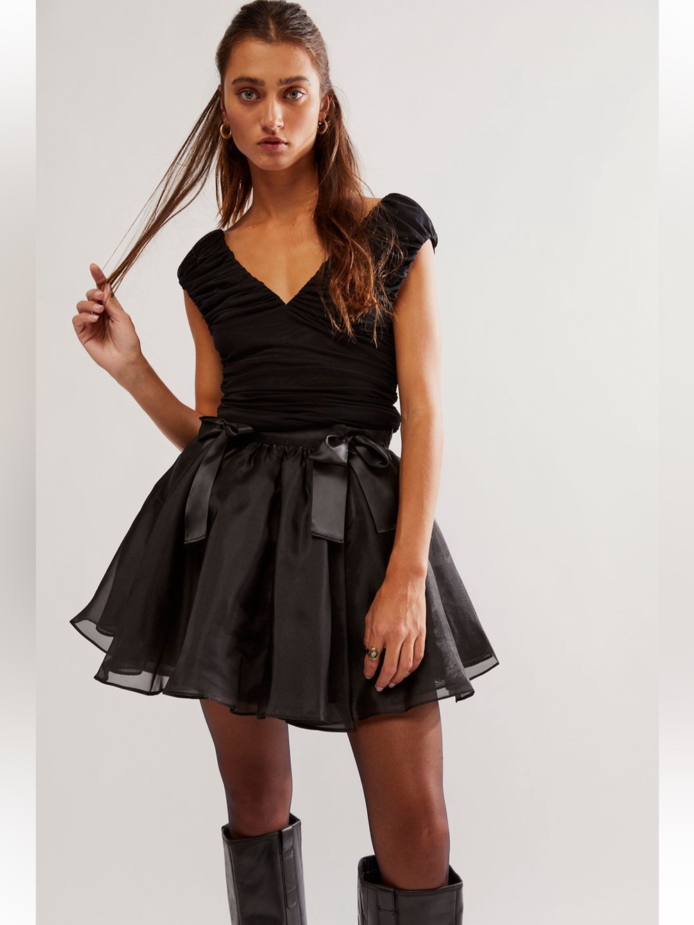 Selkie Black Bow-Accent Tutu Like Skirt